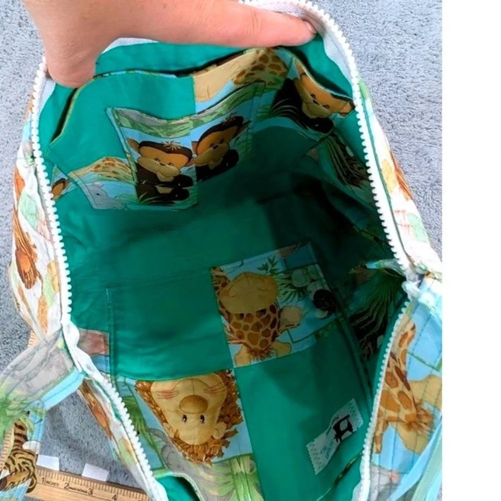 Handmade Quilted Jungle Safari Tote w/ Matching Fabric Insert By Nora Susor